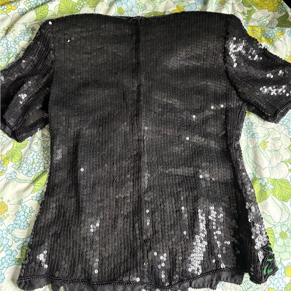Vtg Stenay Black Multi Color Floral Silk Beaded Sequin Evening Blouse Top Size S - Picture 9 of 12